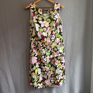 Bob Mackie Floral Shift Dress Casual Retro Colorful Button Down 1X